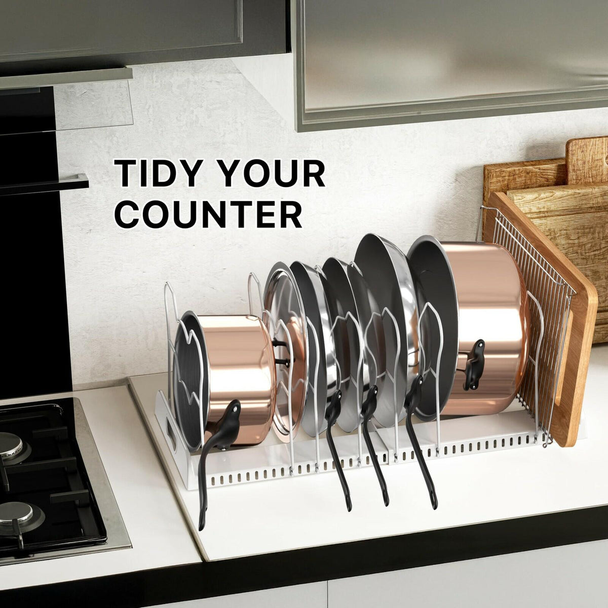 Simple Houseware Expandable Pan Organizer Rack, 10 Adjustable Compartments,