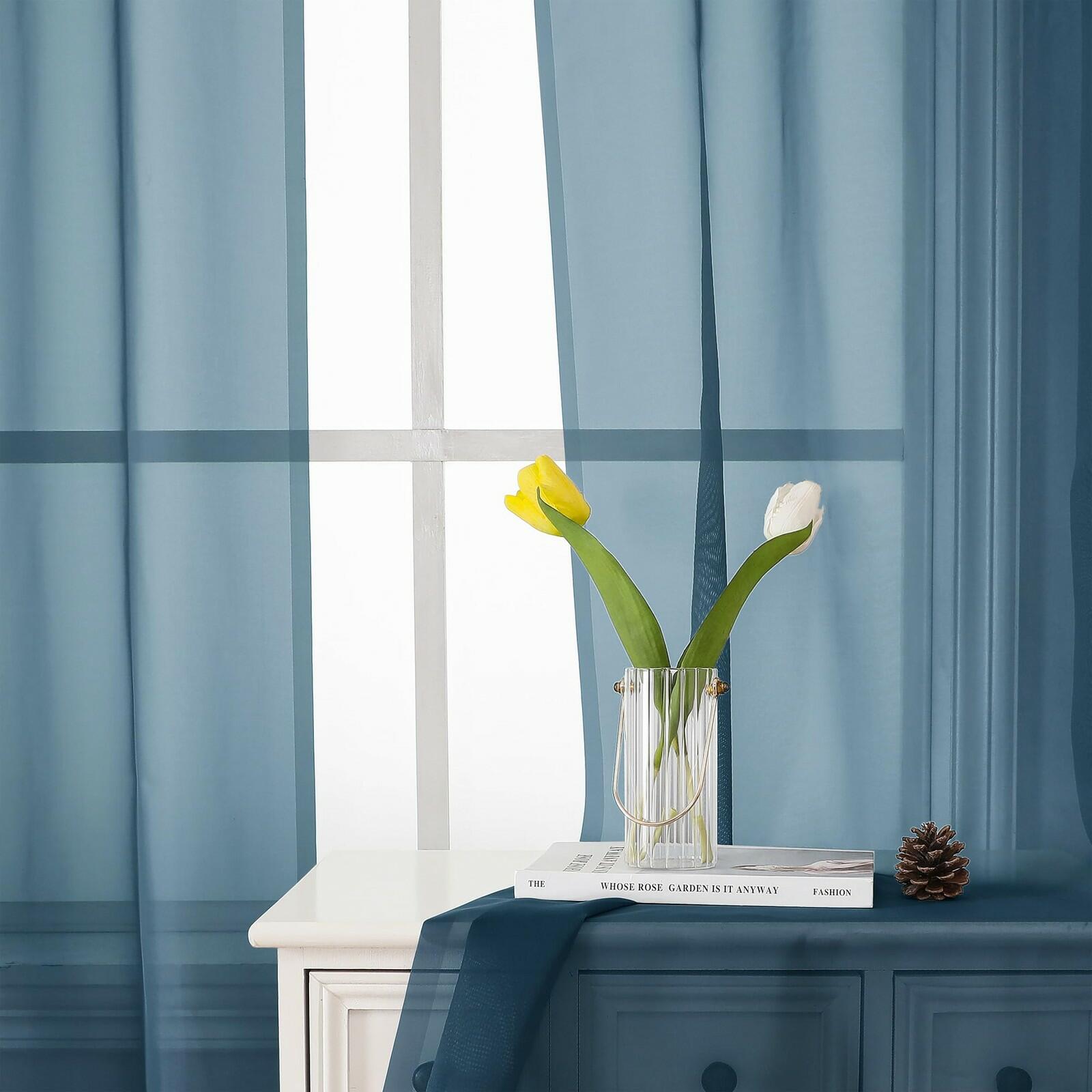 40" W x 84" L Lecloud Dusty Blue Sheer Curtains 84 Inches Long 2 Panels, Light