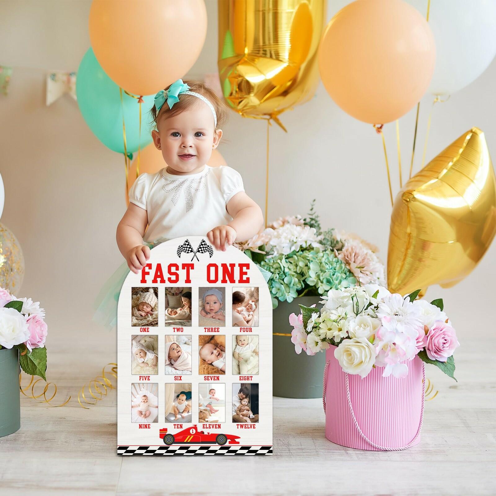 Fast One My First Year Photo Board, Racing Car Baby Milestone Signs for Boys