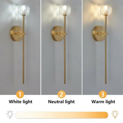 BOKT Gold Crystal Wall Sconce Set of 2 Brass Glass Bedroom Light Fixture