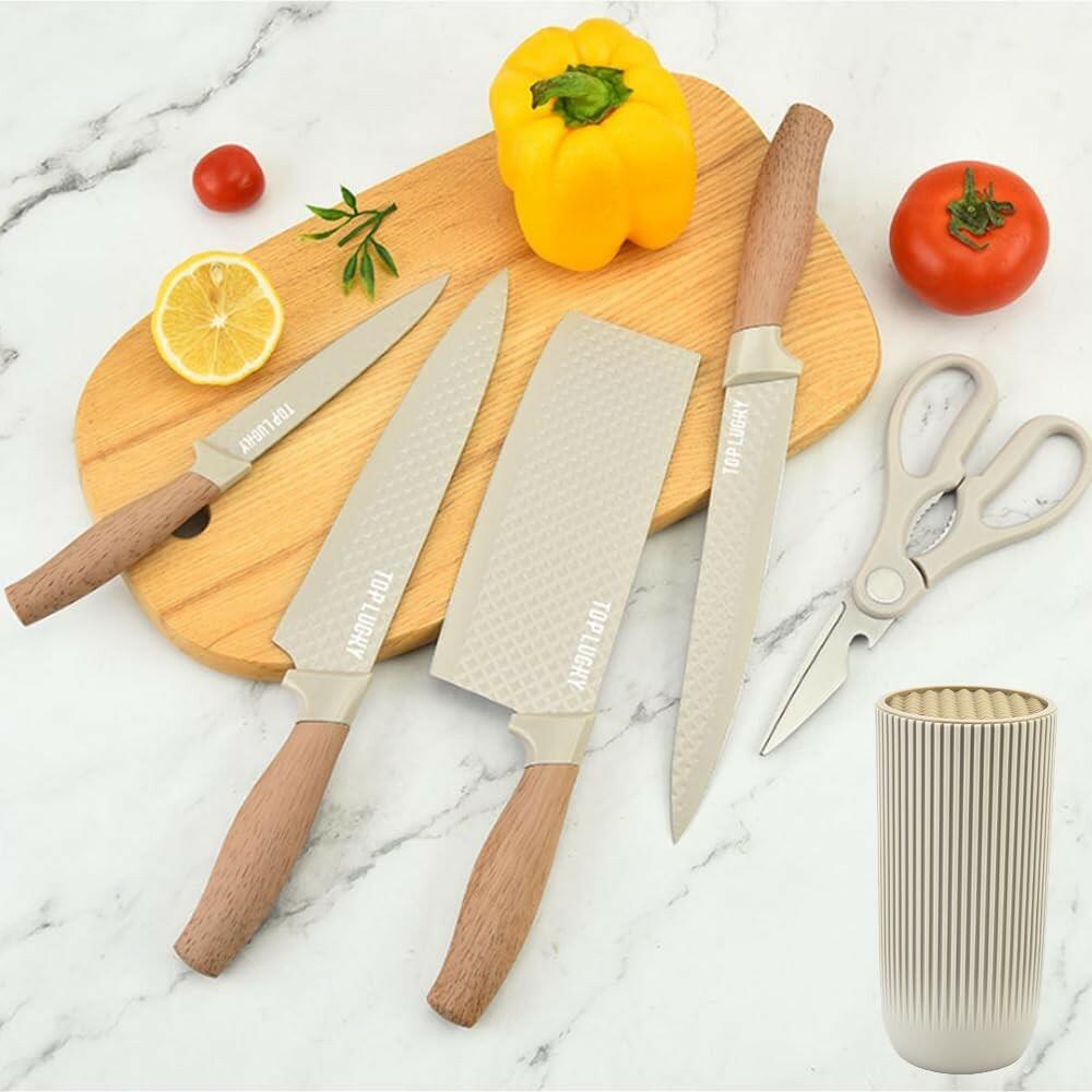 Knife Set, Wiztoynia 6-Piece Khaki Kitchen Knife Set for Home, Anti-Rust