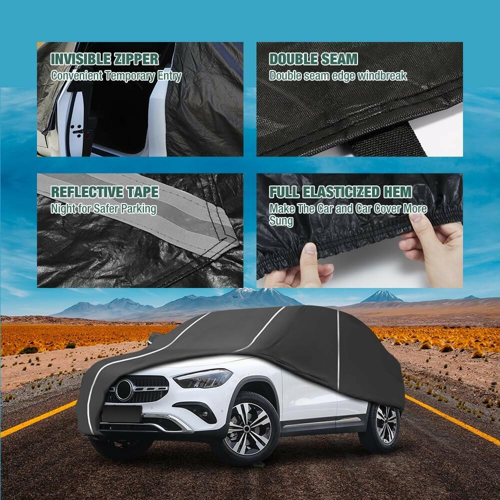 Fluorescent Strip Design 6 Layers Waterproof Car Cover Compatible for Mercedes