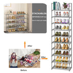 OYREL 10-Tier Metal Shoe Rack, Narrow Shoe Rack Organizer, Sturdy Shoe Shelf for
