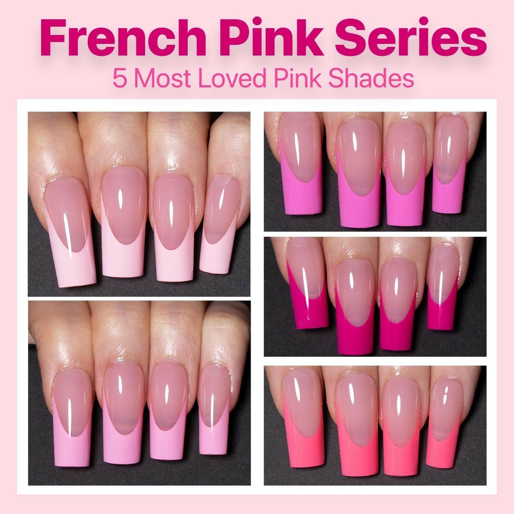 SXC Cosmetics French Tip Press On Nails – 5 Pink Series, Medium Square, X-Pro