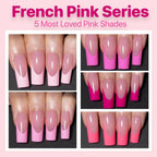 SXC Cosmetics French Tip Press On Nails – 5 Pink Series, Medium Square, X-Pro