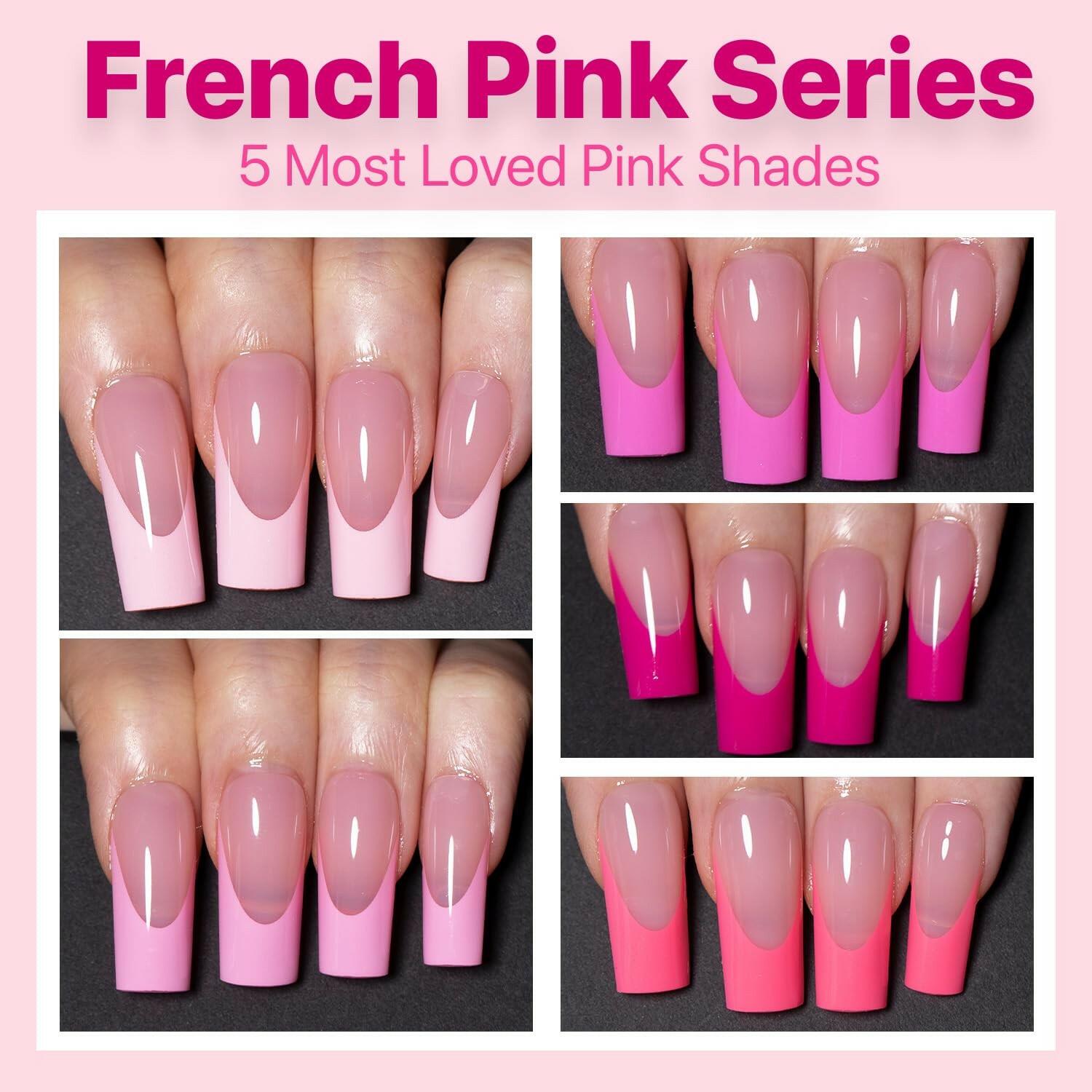 SXC Cosmetics French Tip Press On Nails – 5 Pink Series, Medium Square, X-Pro