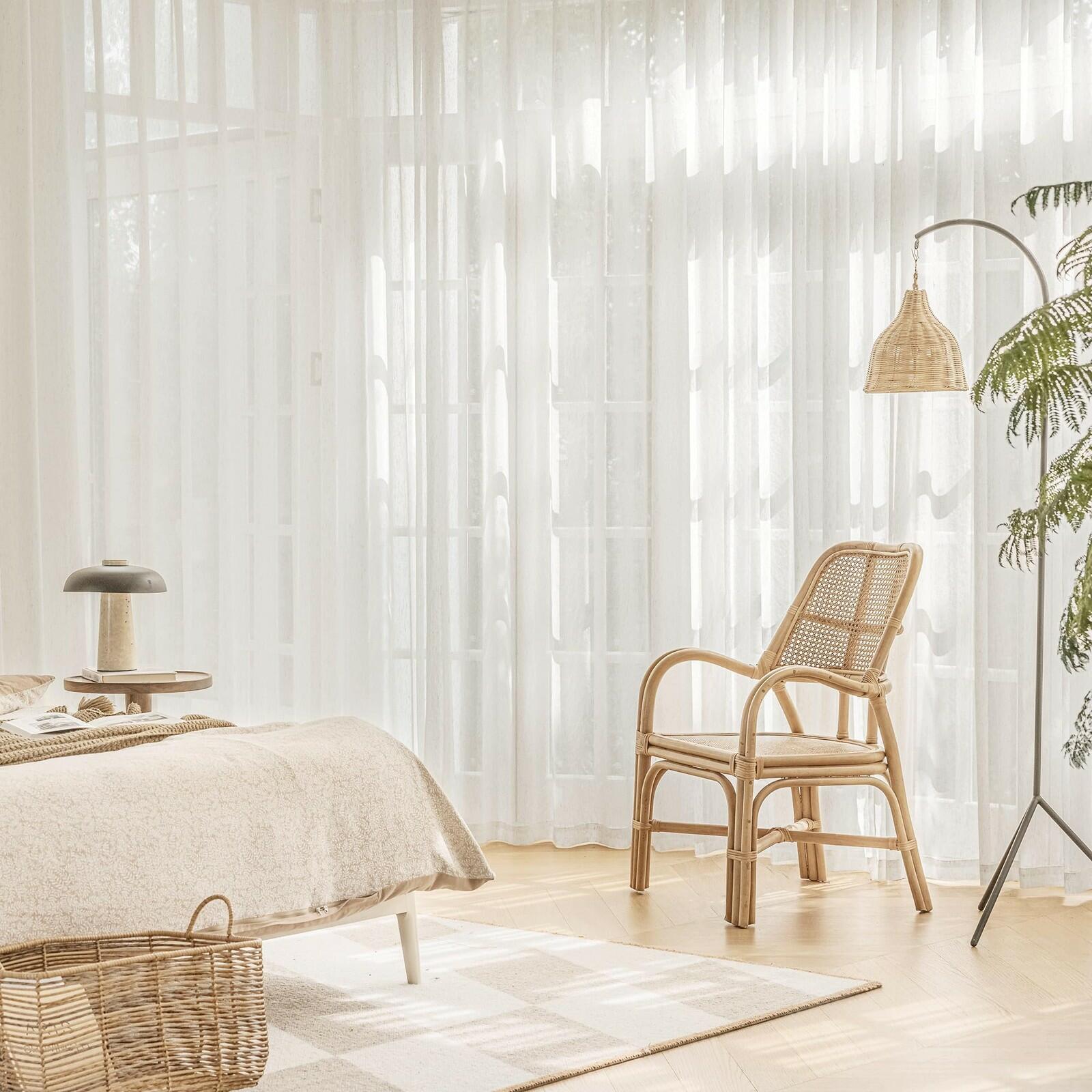 FMFUNCTEX Linen Sheer Curtains for Bedroom, Beige Curtains 84 inches Long for