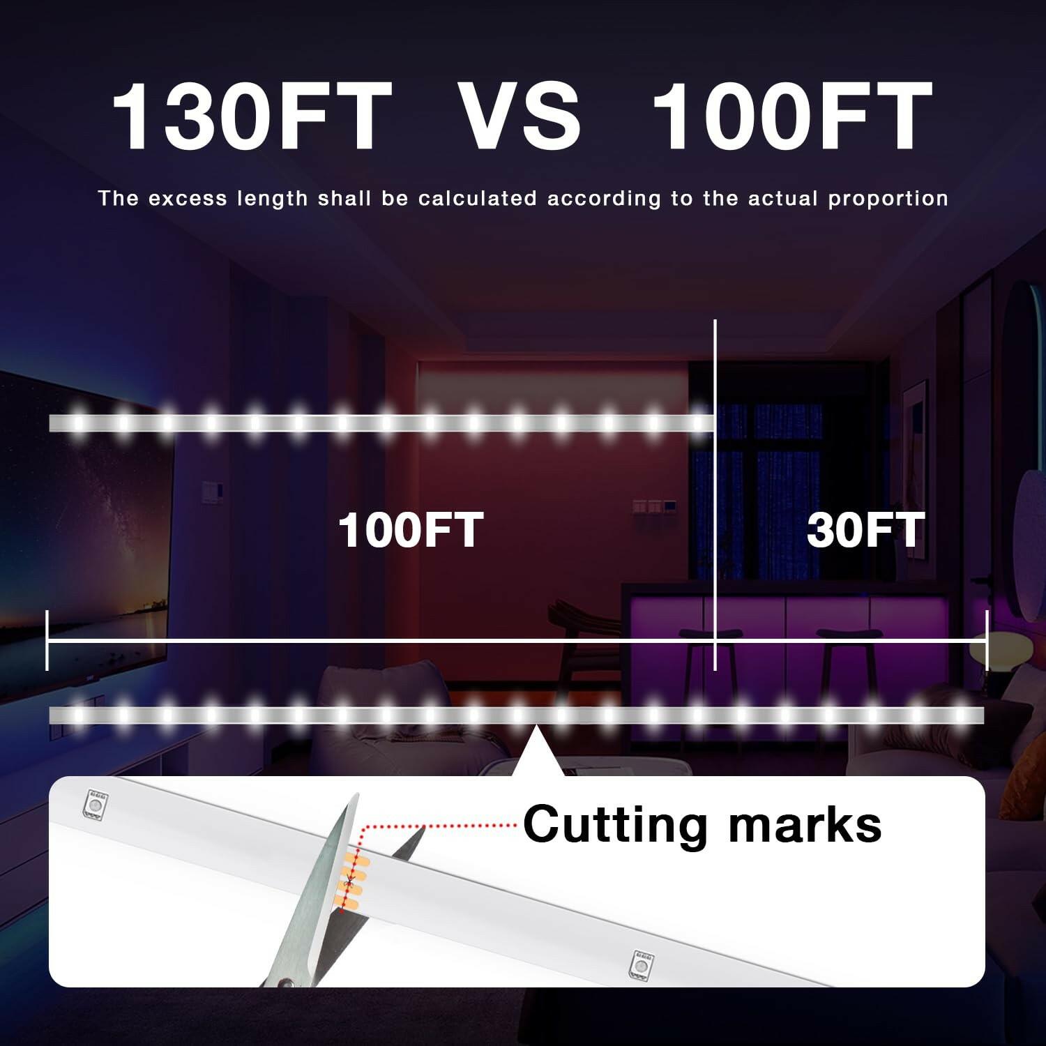 DAYBETTER LED Strip Lights 130ft Lights Strip for Bedroom, Desk, Indoor Room