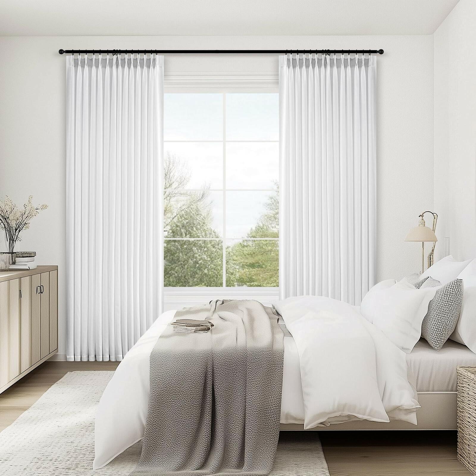 Topfinel Beige White White Linen Curtains 96 Inches Long for Living Room,Pinch