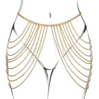 Brishow Gold Body Chain Jewelry Rhinestone Layered Waist Chain Rave Accessories