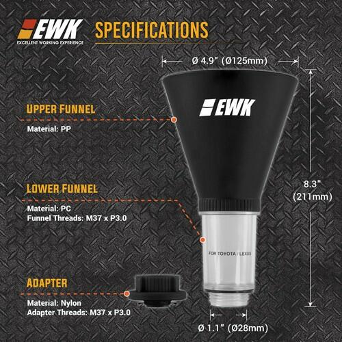 EWK Oil Funnel Threaded Engine Oil Fill Funnel, Secure No-Leak Design for Toyota