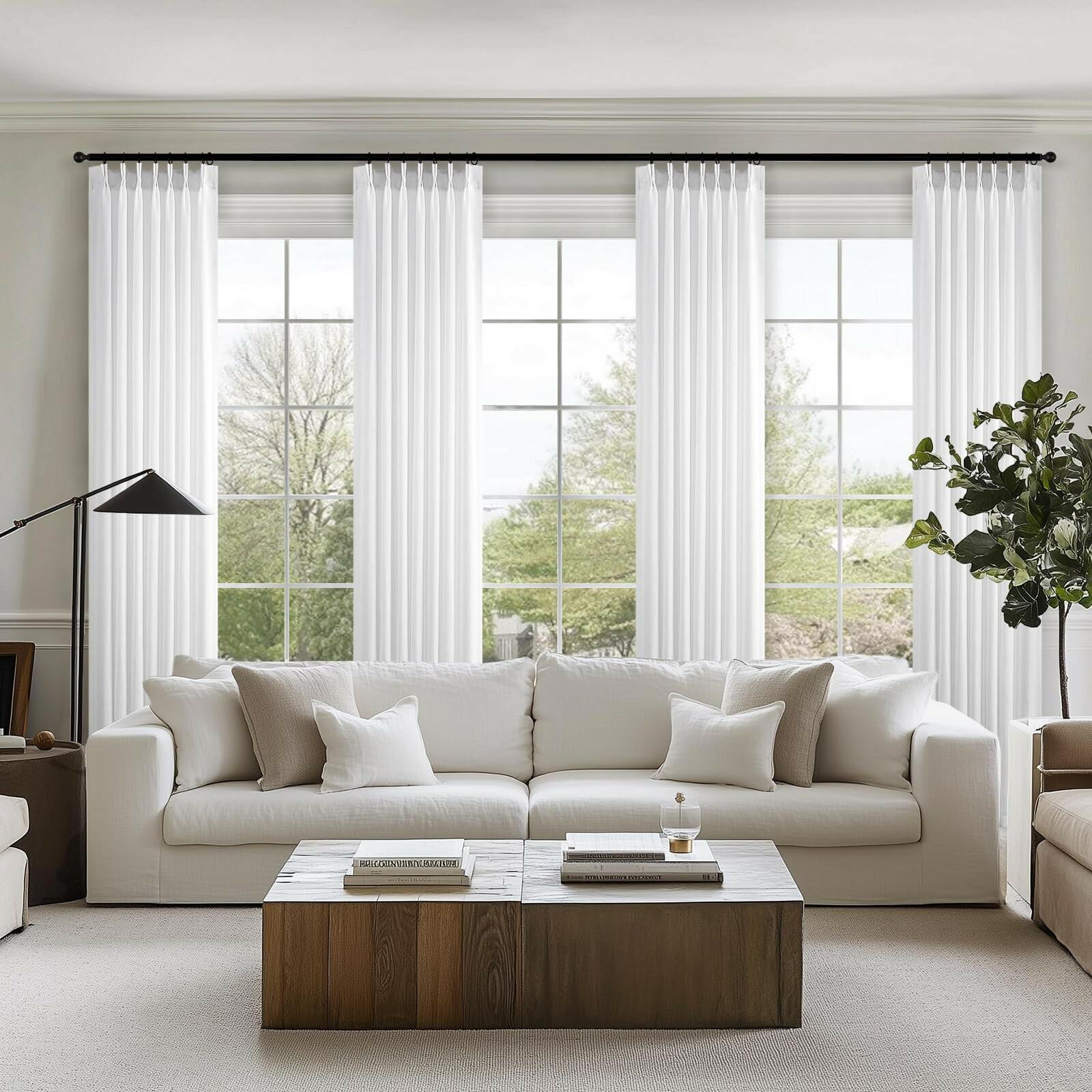 Topfinel Beige White White Linen Curtains 96 Inches Long for Living Room,Pinch