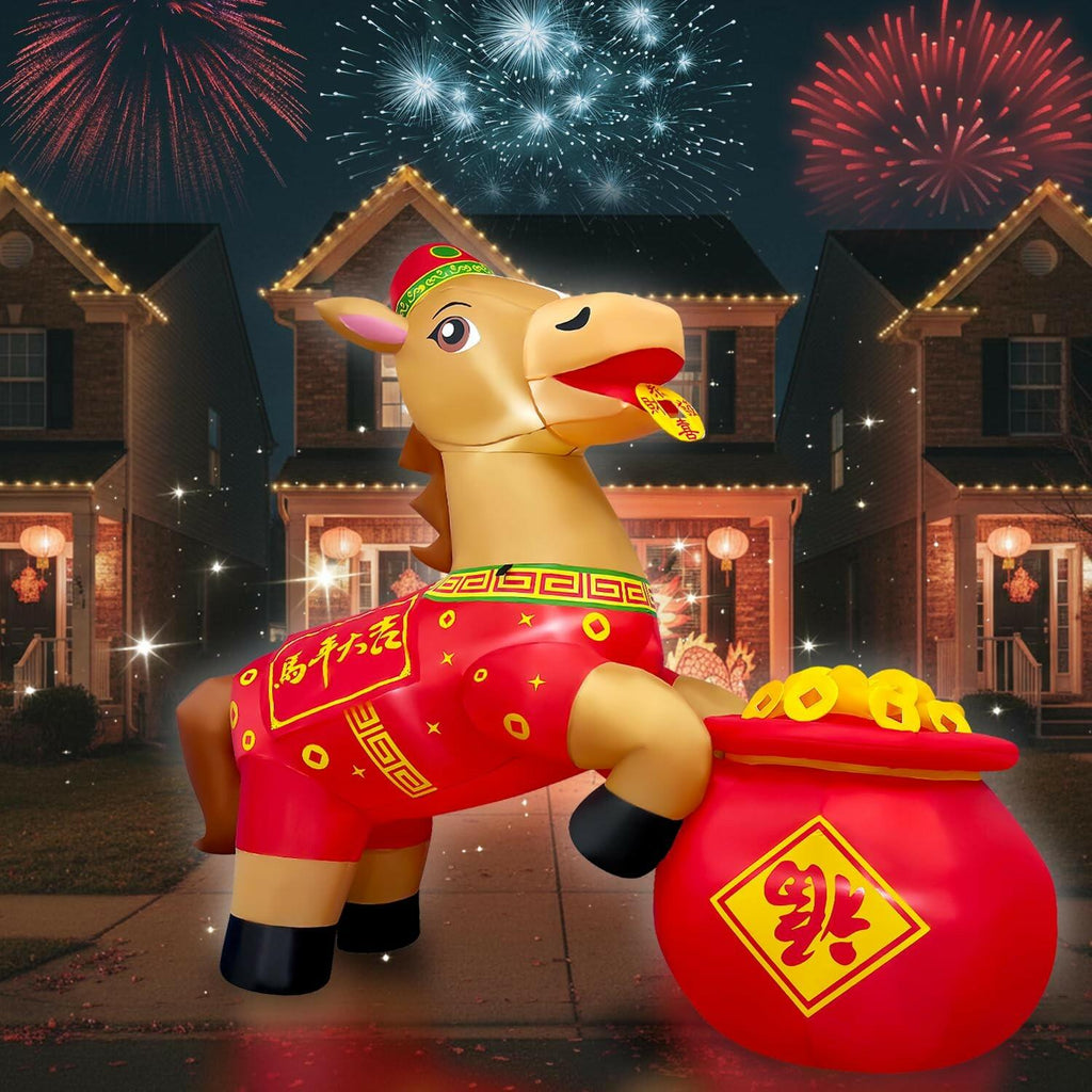 6FT Inflatable Chinese Horse with Red Outfit and Gold Coins, 2026 Year of The