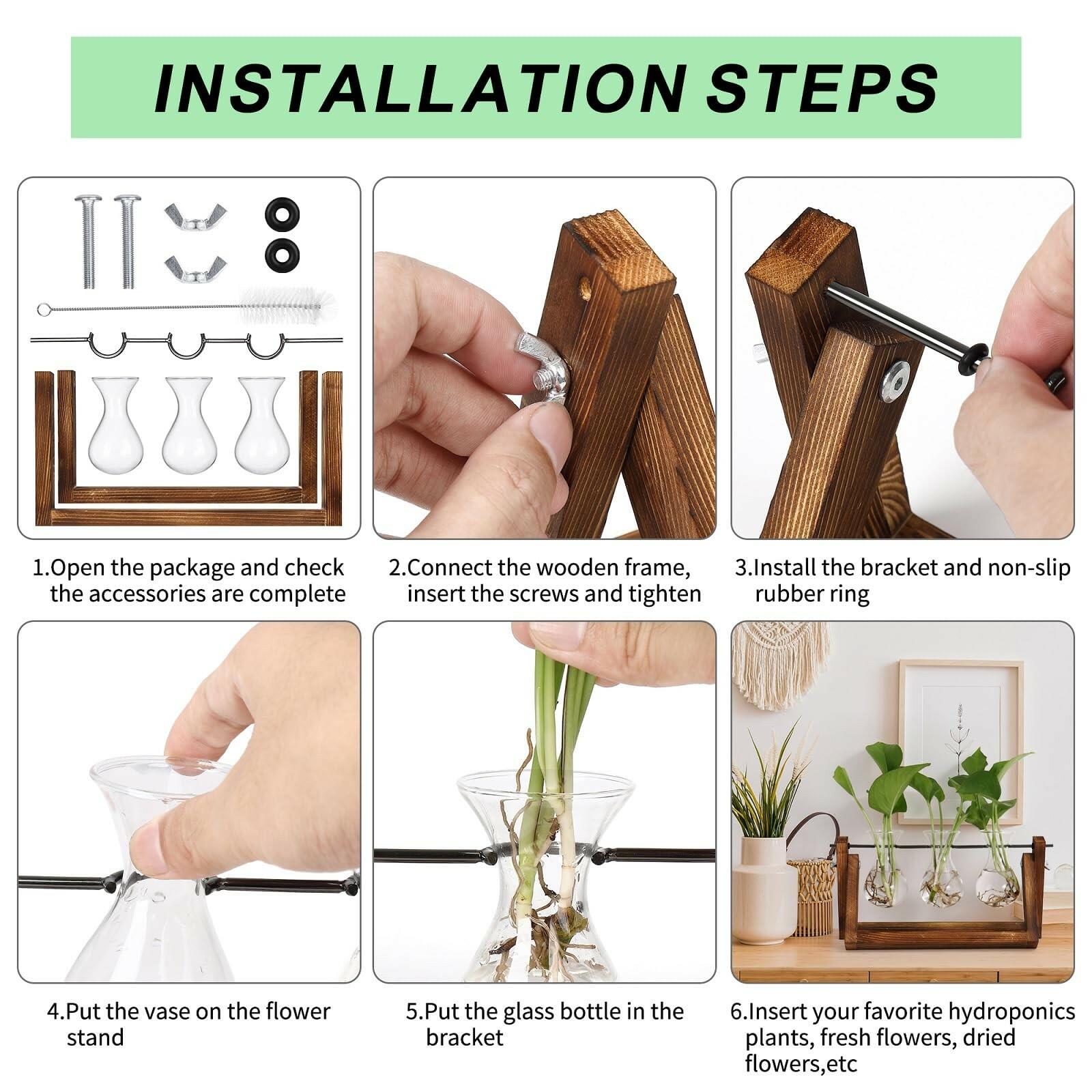 YIBOT Propagation Stations,Plant Terrarium with Retro Wooden Stand, Unique