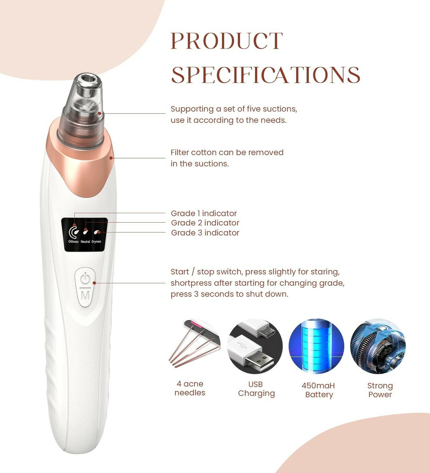 2025 Blackhead Remover Pore Vacuum,Facial Pore Cleaner-5 Suction Power,5