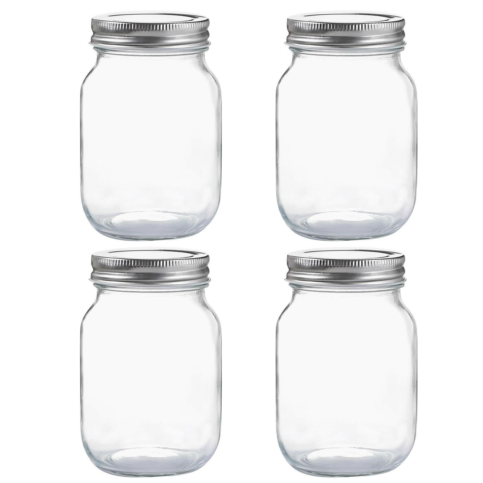 4 Pack YINGERHUAN Glass Regular Mouth Mason Jars, 16 oz Clear Glass Jars with