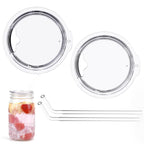 2 PACK Reusable Wide Mouth Mason Jar Lids with Glass Straw Hole -Fit 2.9-inch