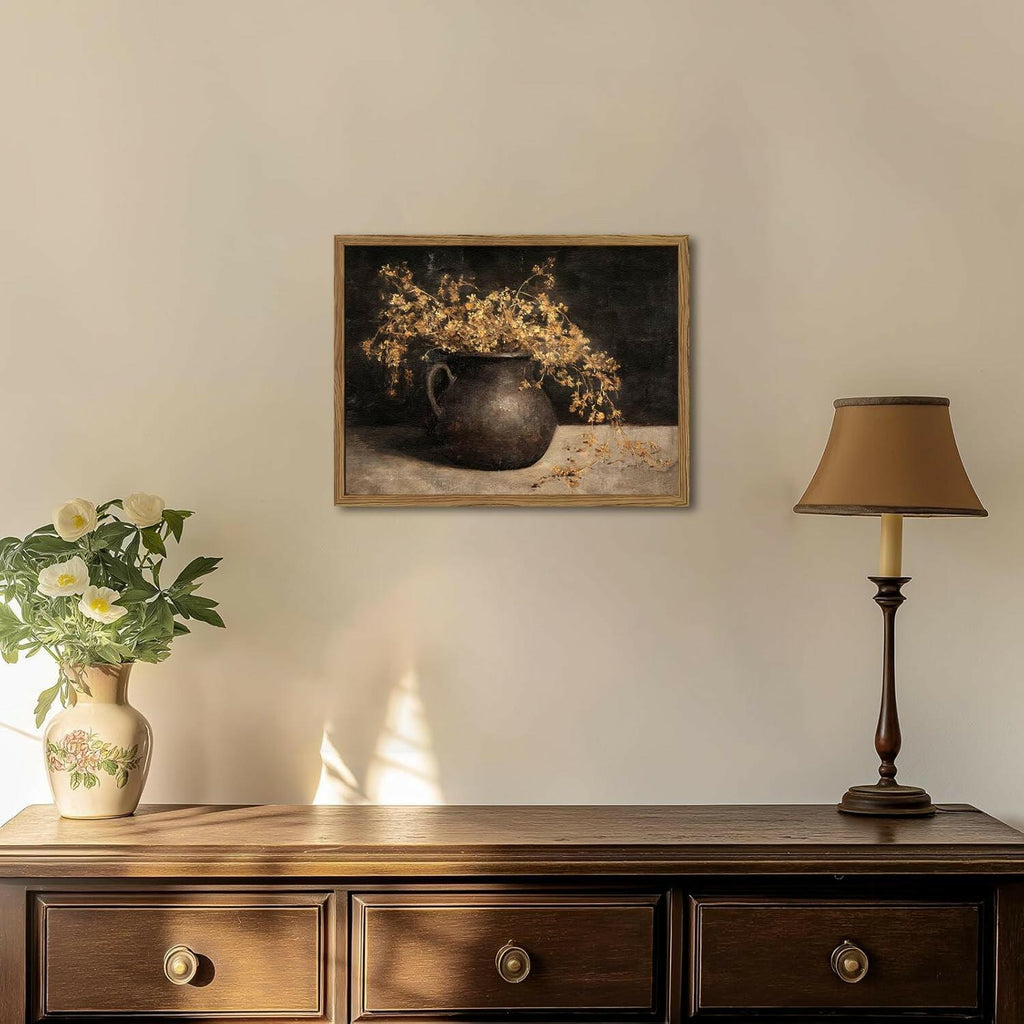 Framed Vintage Floral Wall Art, 12x16 inch 3D Textured Sandstone Dark Still Life