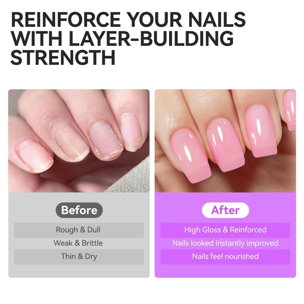Nail Polish Strengthener and Growth Treatment: Pink Gelike EC 6 in 1 Natural