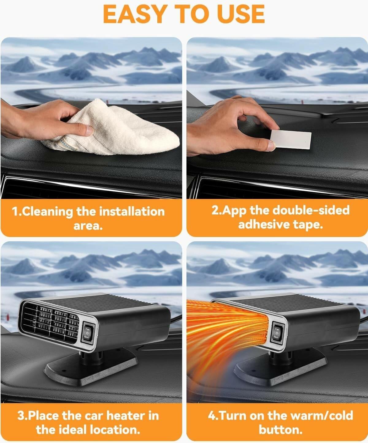 Numhosai Car Heater Portable Car Heater : 2 in 1 Fast Heating Defrost Defogger