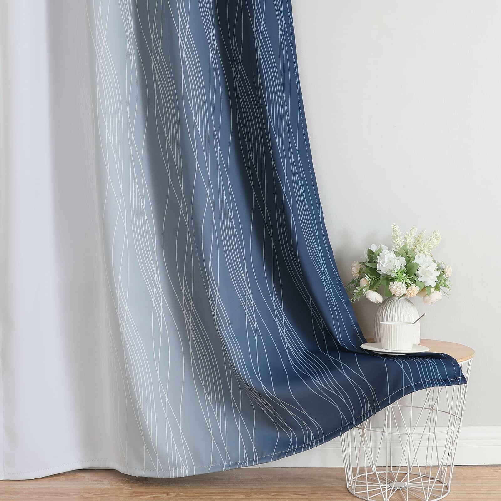 Estelar Textiler Navy Blue and Grayish White Blackout Curtains for Bedroom 72