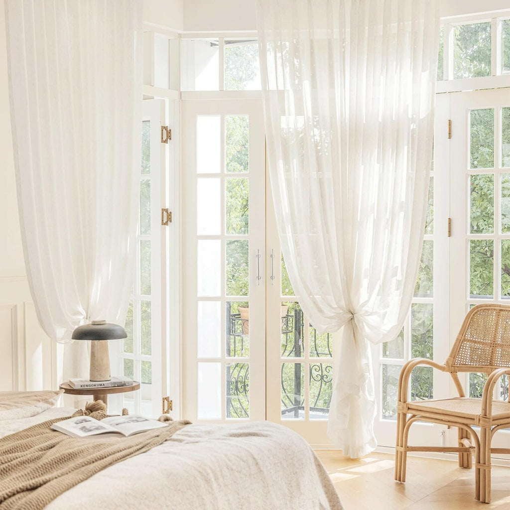 FMFUNCTEX Linen Sheer Curtains for Bedroom, Beige Curtains 84 inches Long for