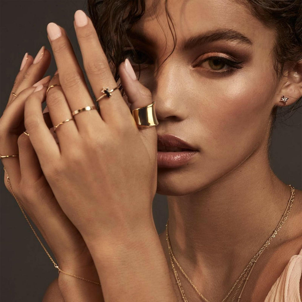 NVWAROCK Gold Wide Statement Band Rings for Women and Men，14K Real Gold Plated