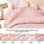 JANZAA Quilts Queen Size Pink Quilt Botanical with Floral Pattern Microfiber