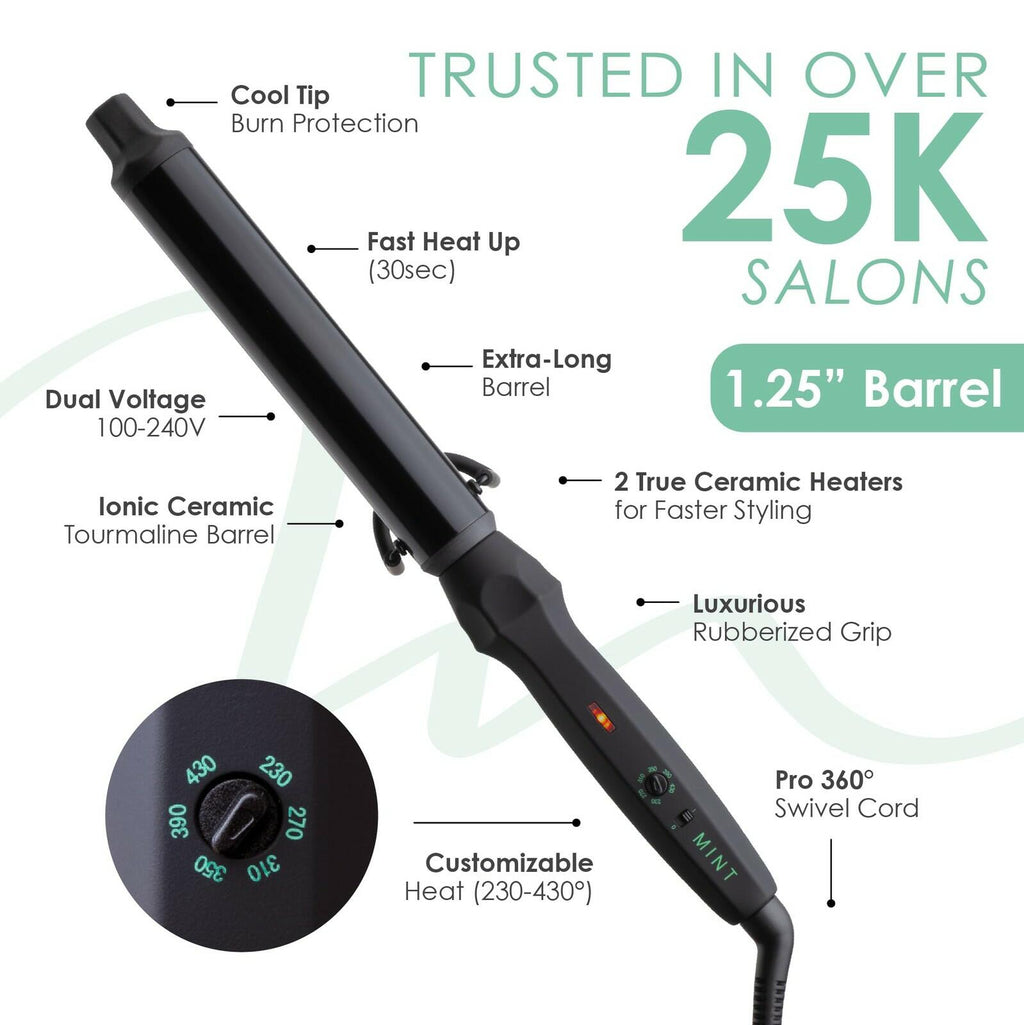 MINT Professional Clamp-Free Curling Wand 1 1/4 Inch for Long Hair | Extra Long