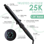 MINT Professional Clamp-Free Curling Wand 1 1/4 Inch for Long Hair | Extra Long