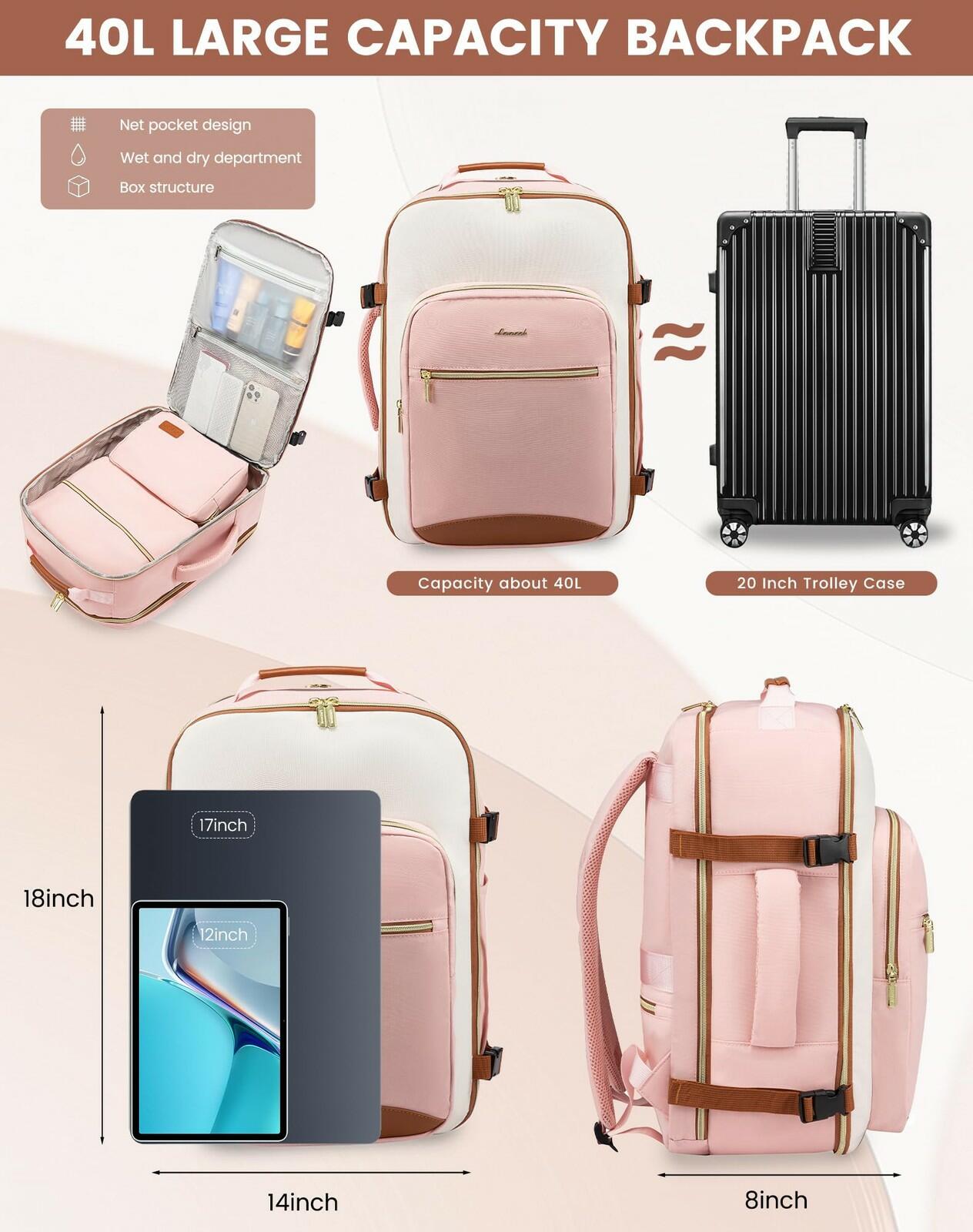 LOVEVOOK Large Travel Backpack for Women & Men, 40L Carry on Backpack for