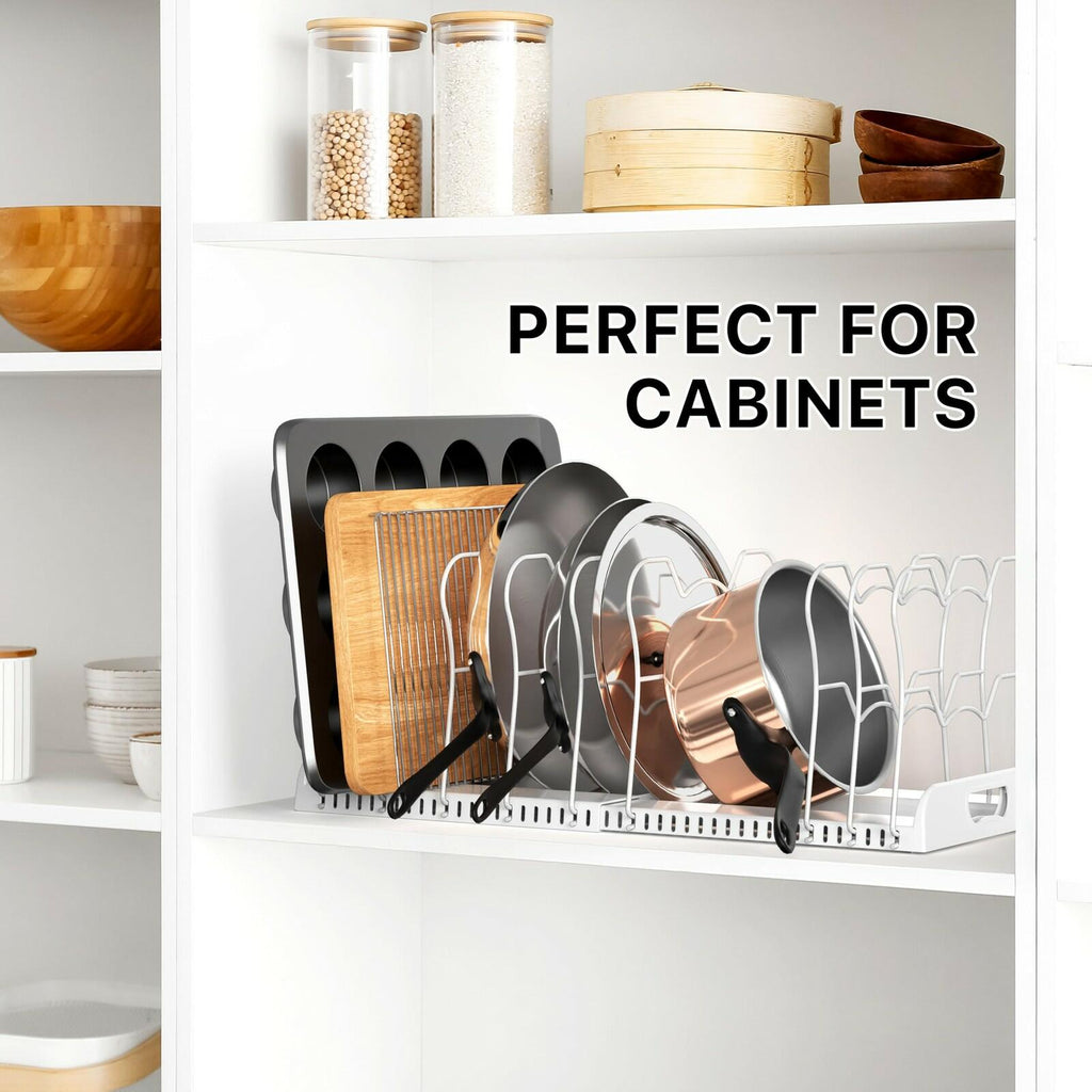 Simple Houseware Expandable Pan Organizer Rack, 10 Adjustable Compartments,