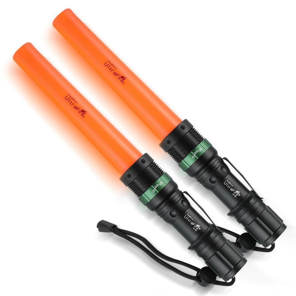 ULTRAFIRE 2pc 11-Inch Signal Traffic Wand Safty LED Flashlight 250 Lumen, Red