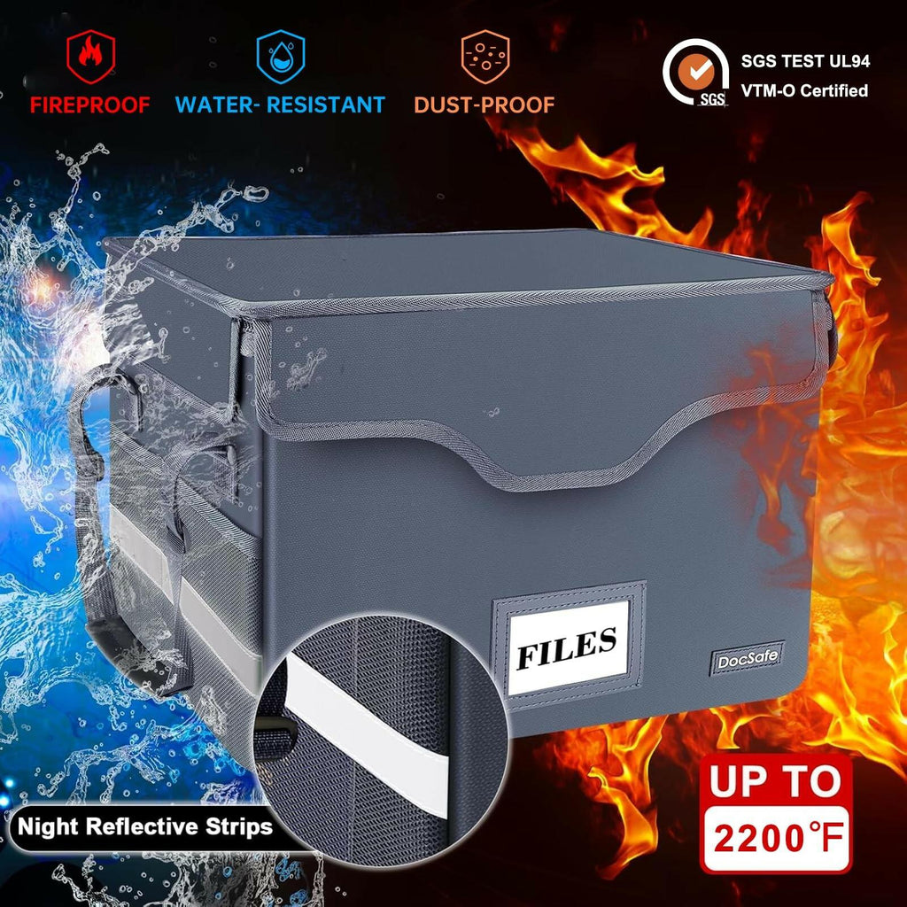 DocSafe Fireproof Document Box with Lock,File Storage Organizer with Zipper
