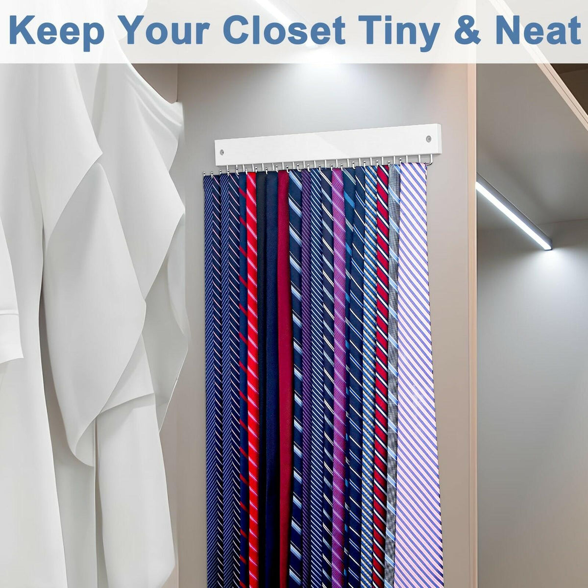 Tie Rack Wall Mounted, Belt Rack Tie Organizer for Men with 20 Storage Hooks,