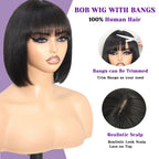 REMESSE Short Bob Wig with Bangs Human Hair Glueless 180% Density Middle Part