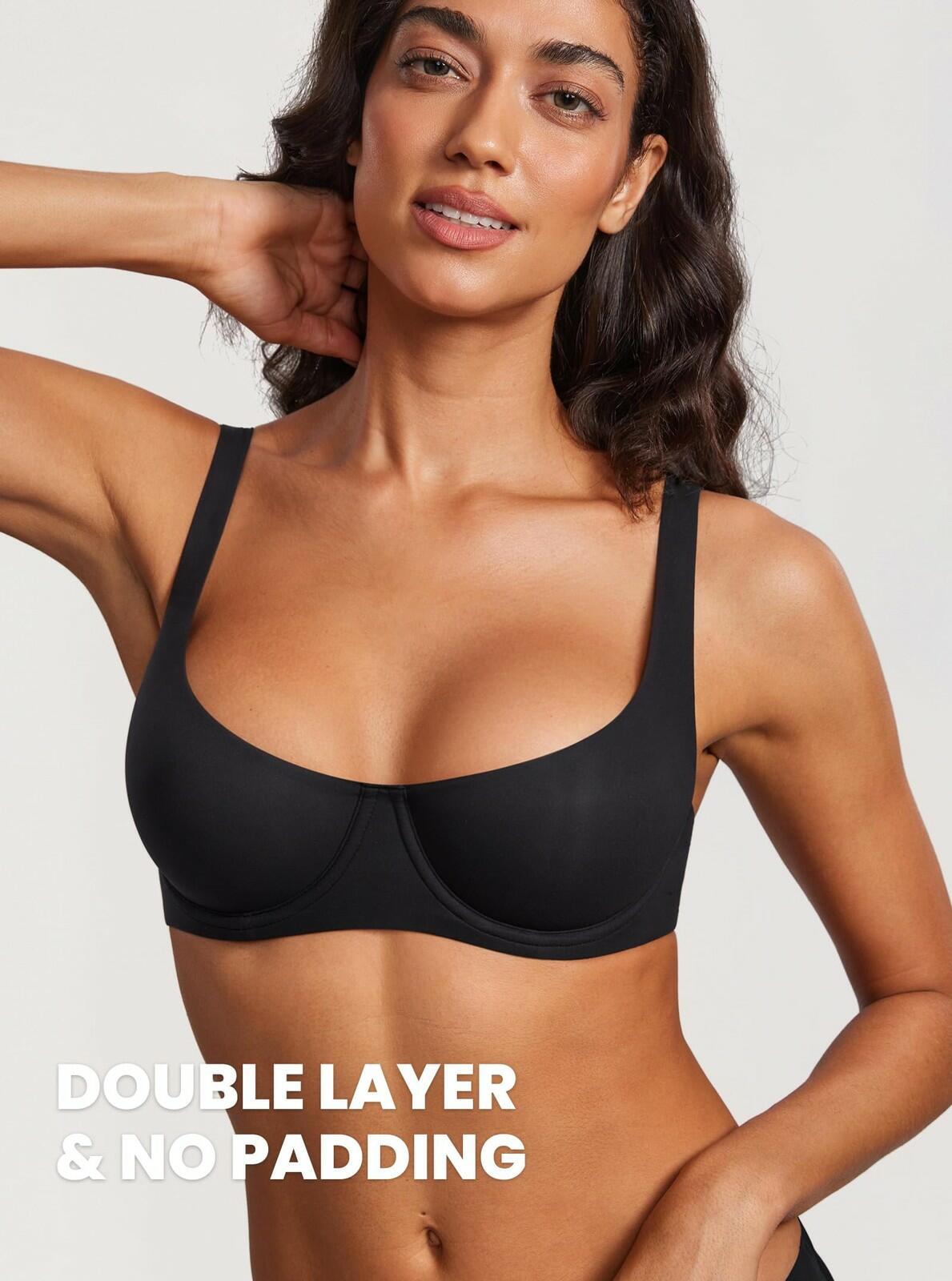 DOBREVA Women's Unlined Balconette Bra Underwire Supportive Plus Size Smooth