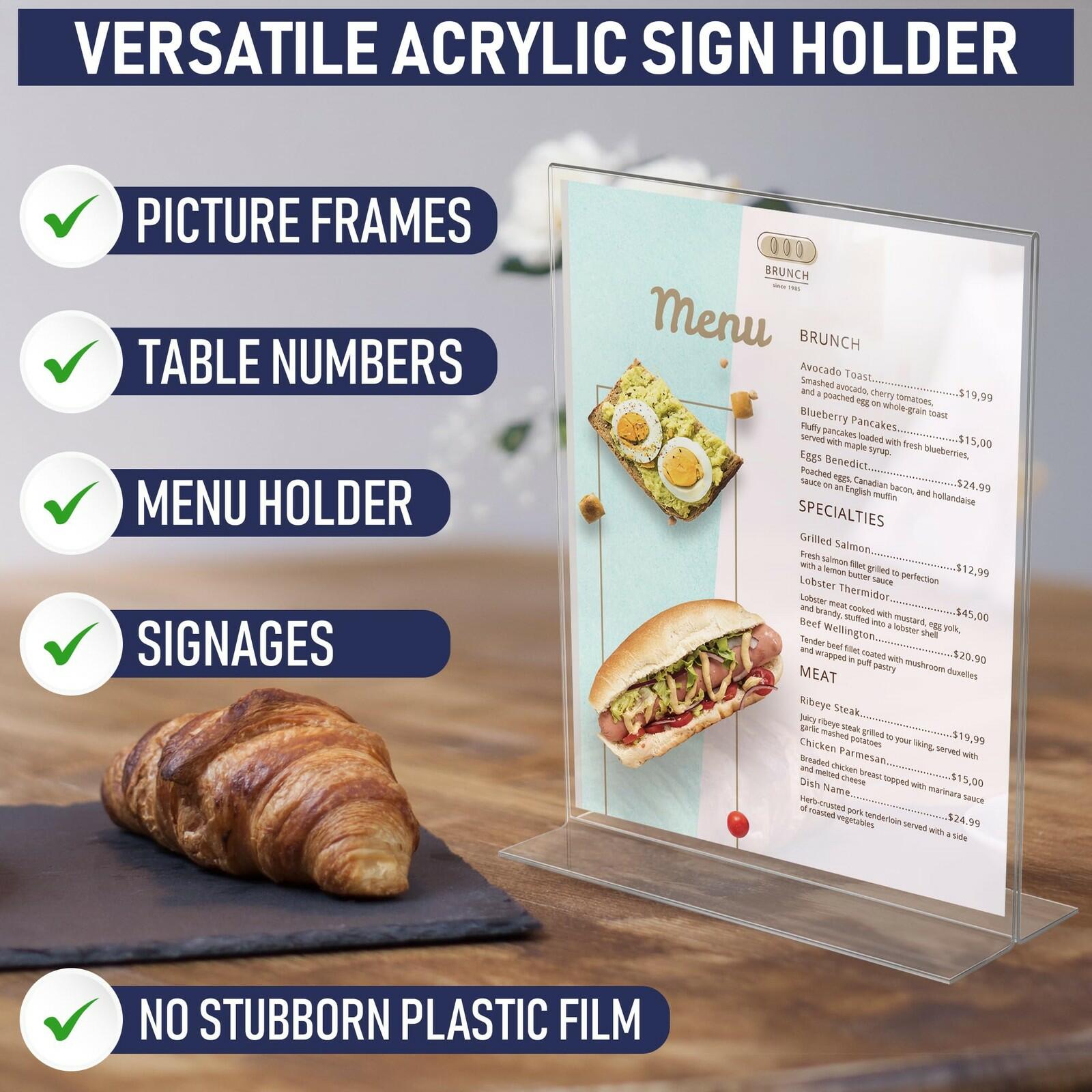 Acrylic Sign Holder 8.5 x 11, T-Shape Tabletop Display Stand, Double-Sided