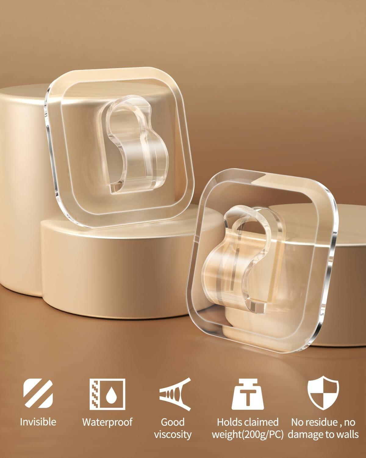 ispneay 50 Mini Light Hooks with Adhesive Strips: Indoor Clear Small String