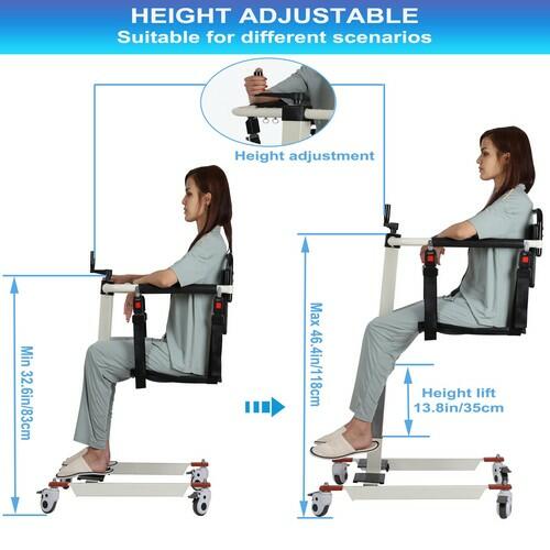 Patient Lift Transfer Chair Portable Wheelchair Commode Adjustable Steel Lift