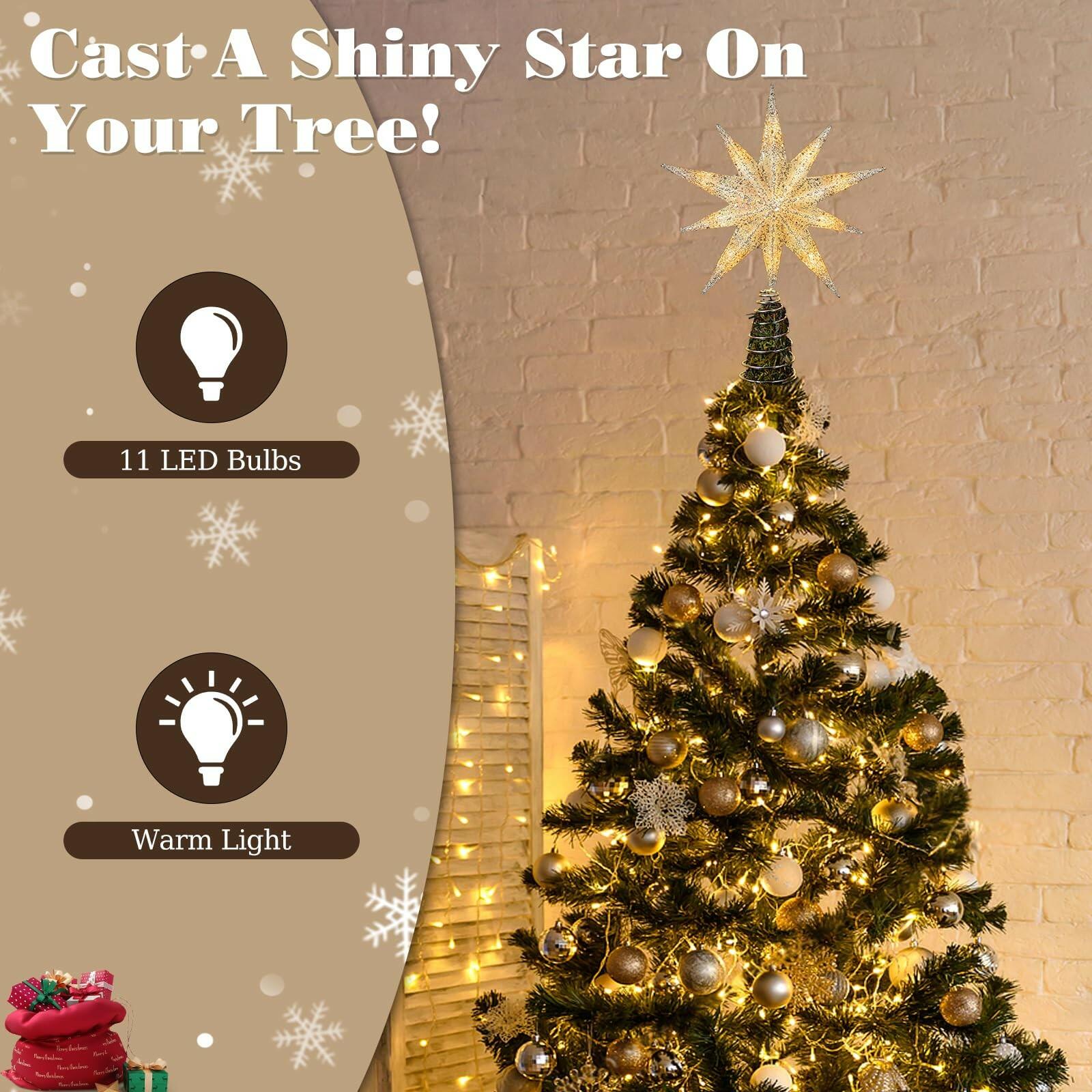 Lewondr Christmas Tree Topper Star, 13inch 10-Point Light Up Xmas Star Treetop