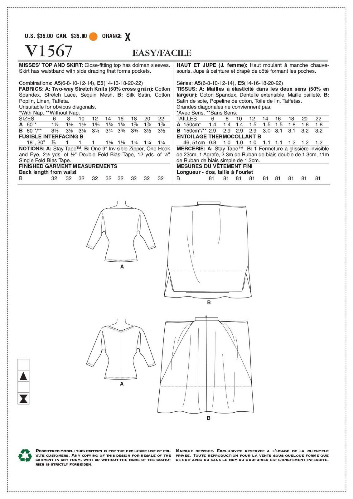Vogue Patterns Women's Top and Draped Skirt Sewing Pattern by Paco Peralta,