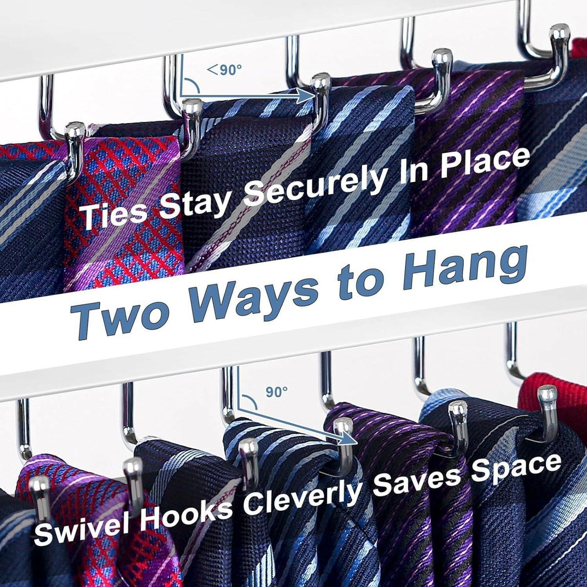 Tie Rack Wall Mounted, Belt Rack Tie Organizer for Men with 20 Storage Hooks,