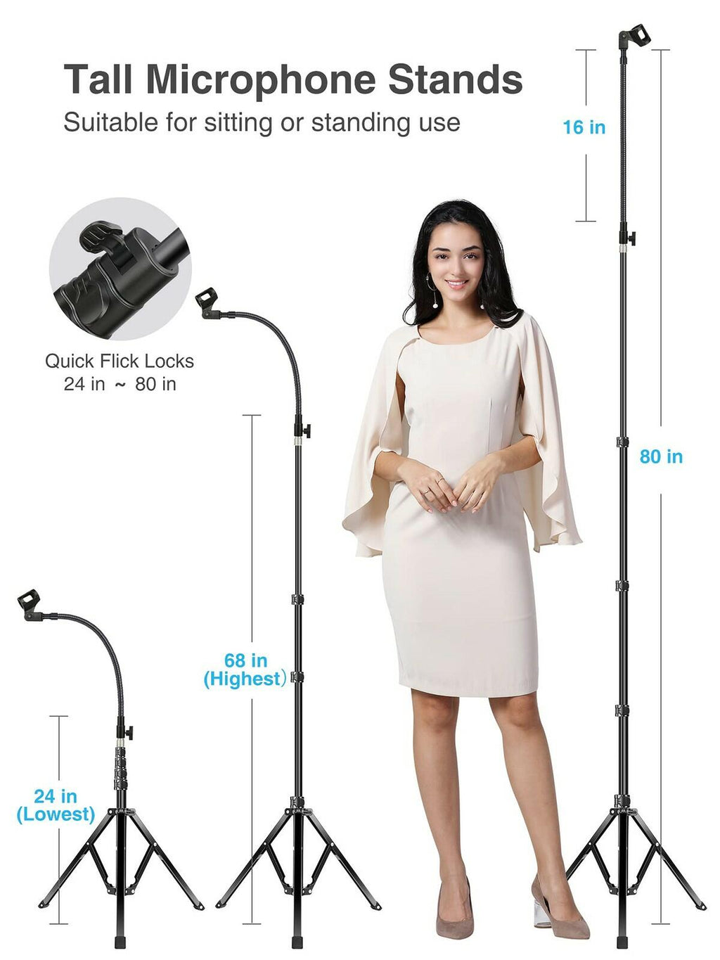 Elitehood Aluminum Foldable Microphone Stand, 82’’ Tall & Height Adjustable Mic