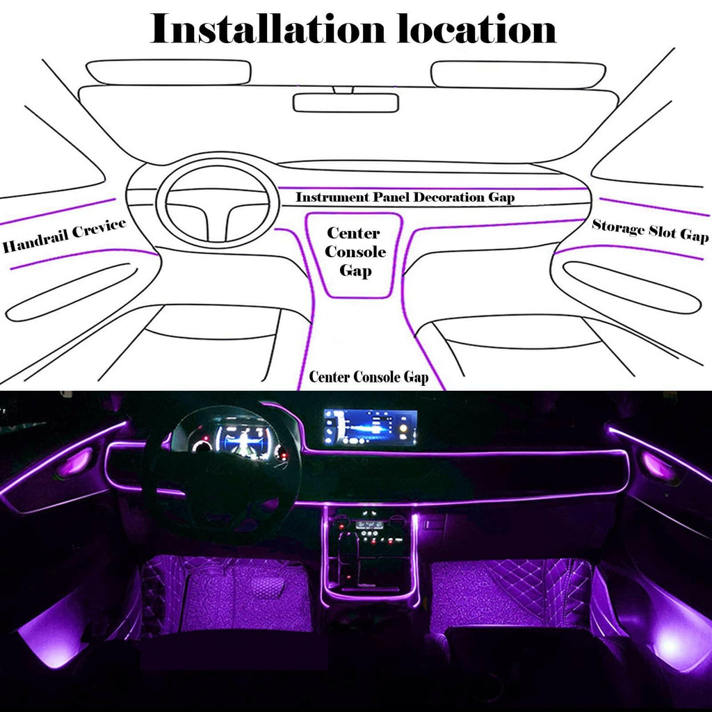 DEHERANE Interior Car LED Strip Lights, RGB 6 in 1 Ambient Lighting Kits with