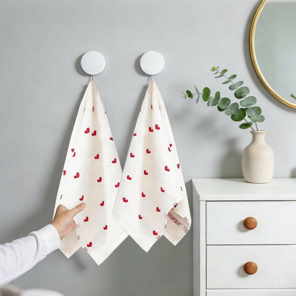 YIXAXKAO 2 Pieces Valentine's Day Hand Towels for Bathroom Red Pink Heart Cotton
