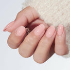 modelones Nude Pink Short Press on Nails, Semi-Transparent Oval Fake Nails Kit