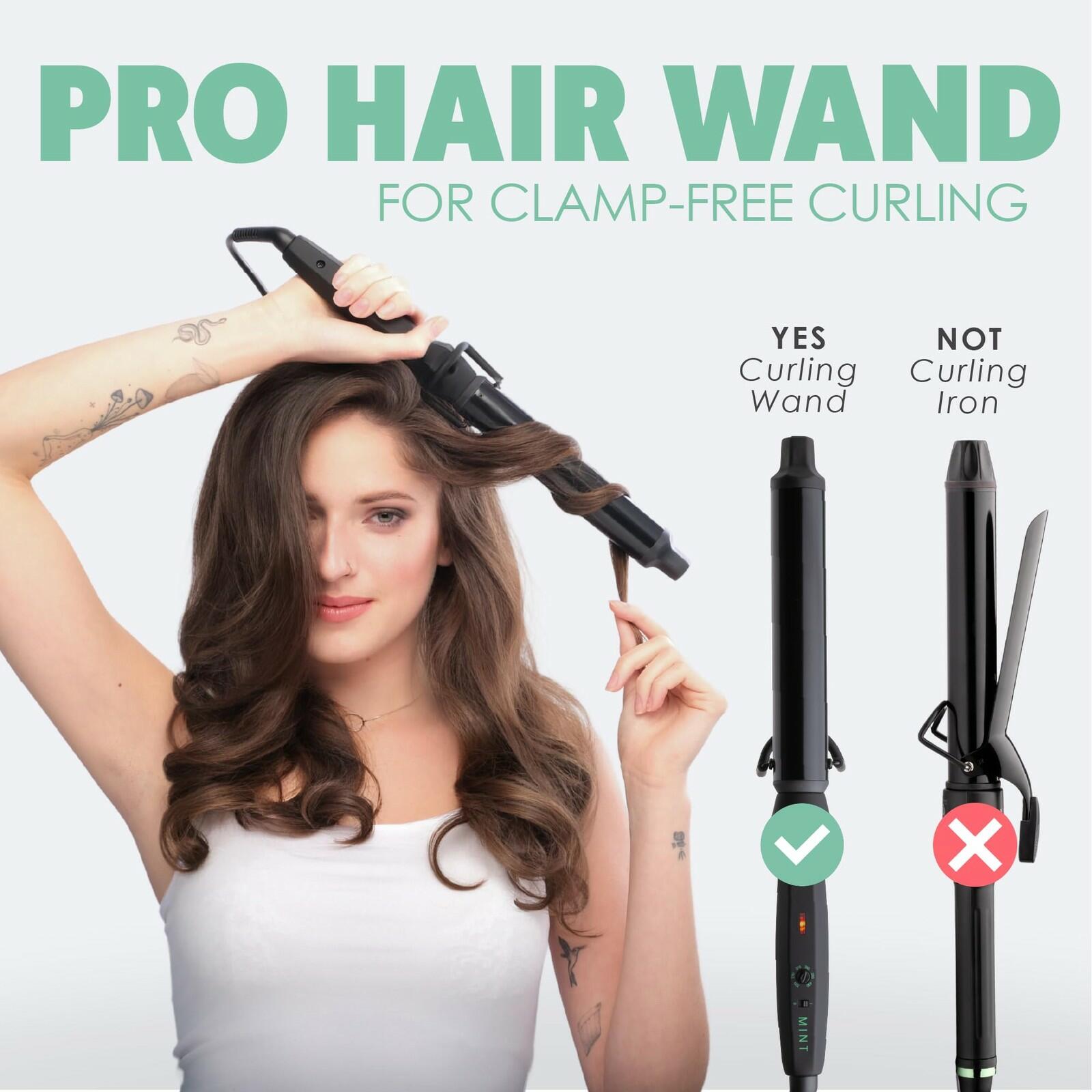 MINT Professional Clamp-Free Curling Wand 1 1/4 Inch for Long Hair | Extra Long