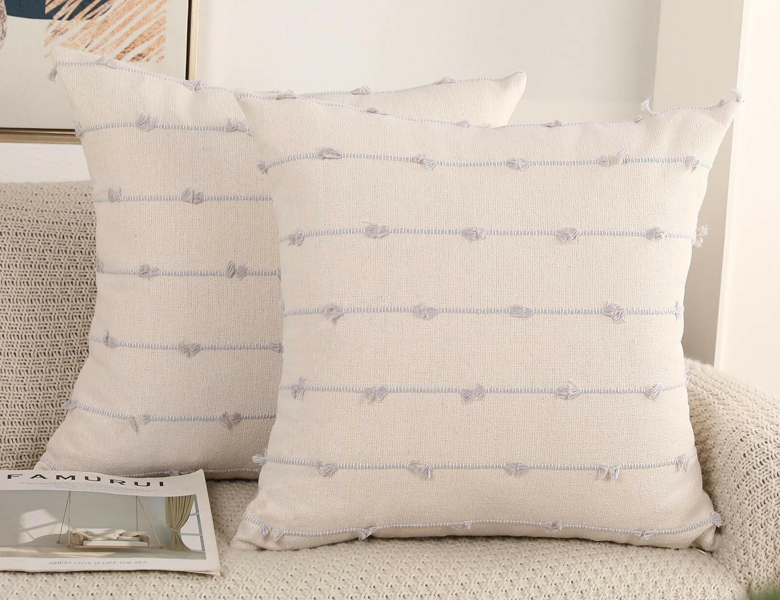 NUYECY Set of 2 Boho Throw Pillow Covers 28x28,Stone Grey and White Neutral