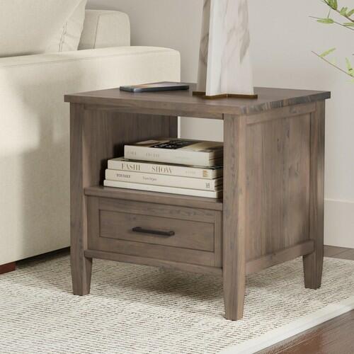 IMPLIHOME Ela End Table 20" Solid Wood Rectangle Transitional Smoky Brown